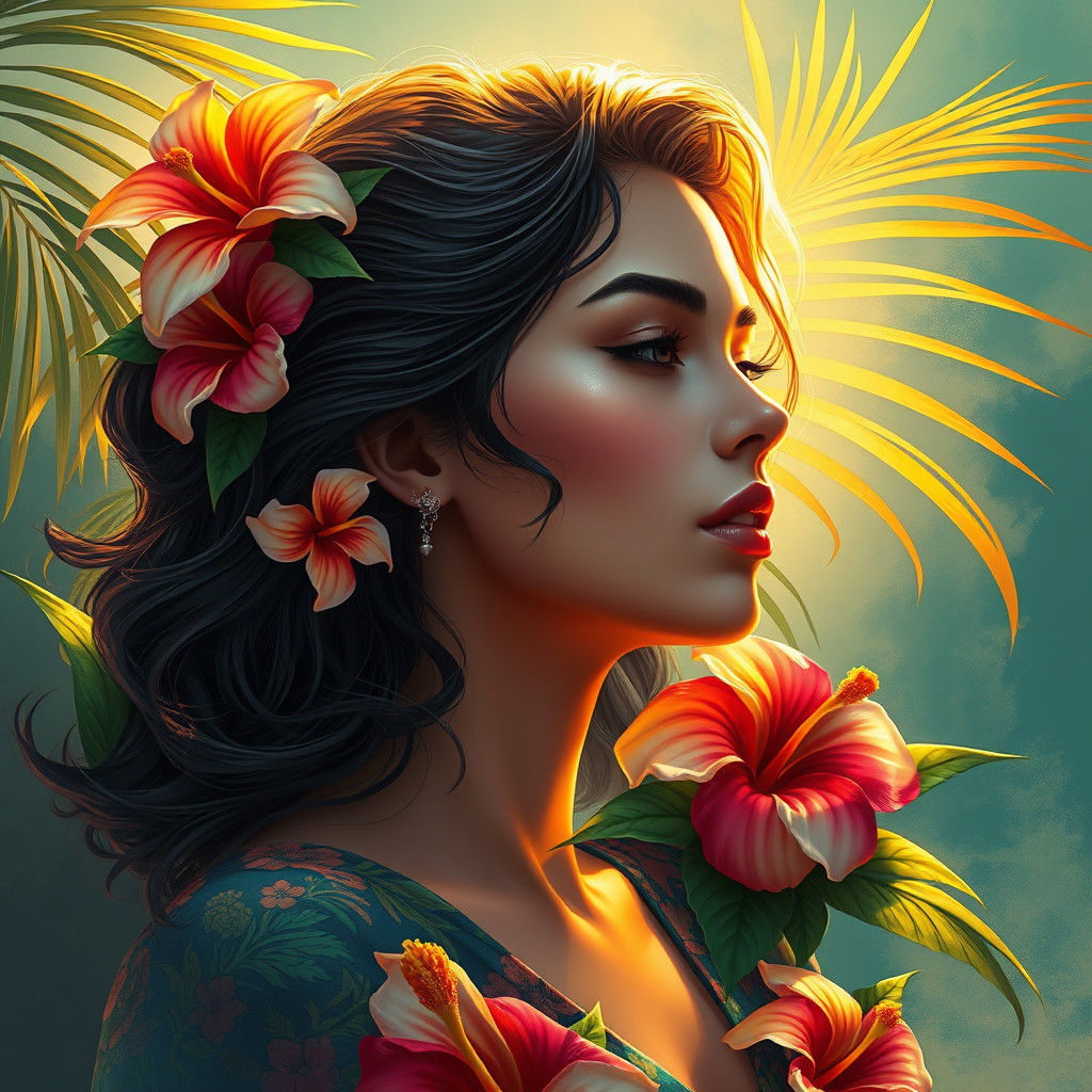 Tropical Woman Portrait with Golden Lighting