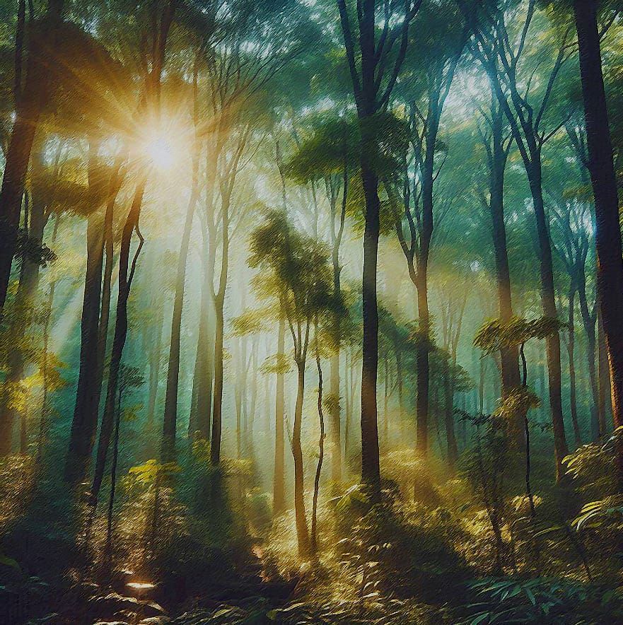 sun rays through a forest