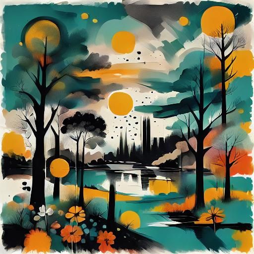 Elegant Elephant Ink Drawing in Kandinsky Style