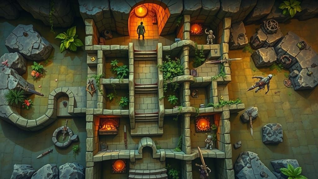 hyperdetailed dungeons & dragons map of an underground long irregular elongated dungeon with diffuse tunnels, rocks for RPG play, d&d top vi...