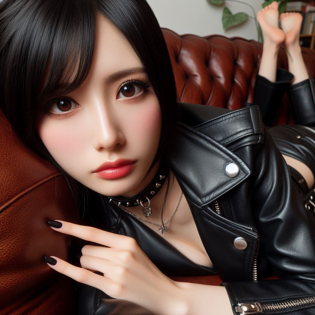 Japanese girl, hard Rock fan in leather