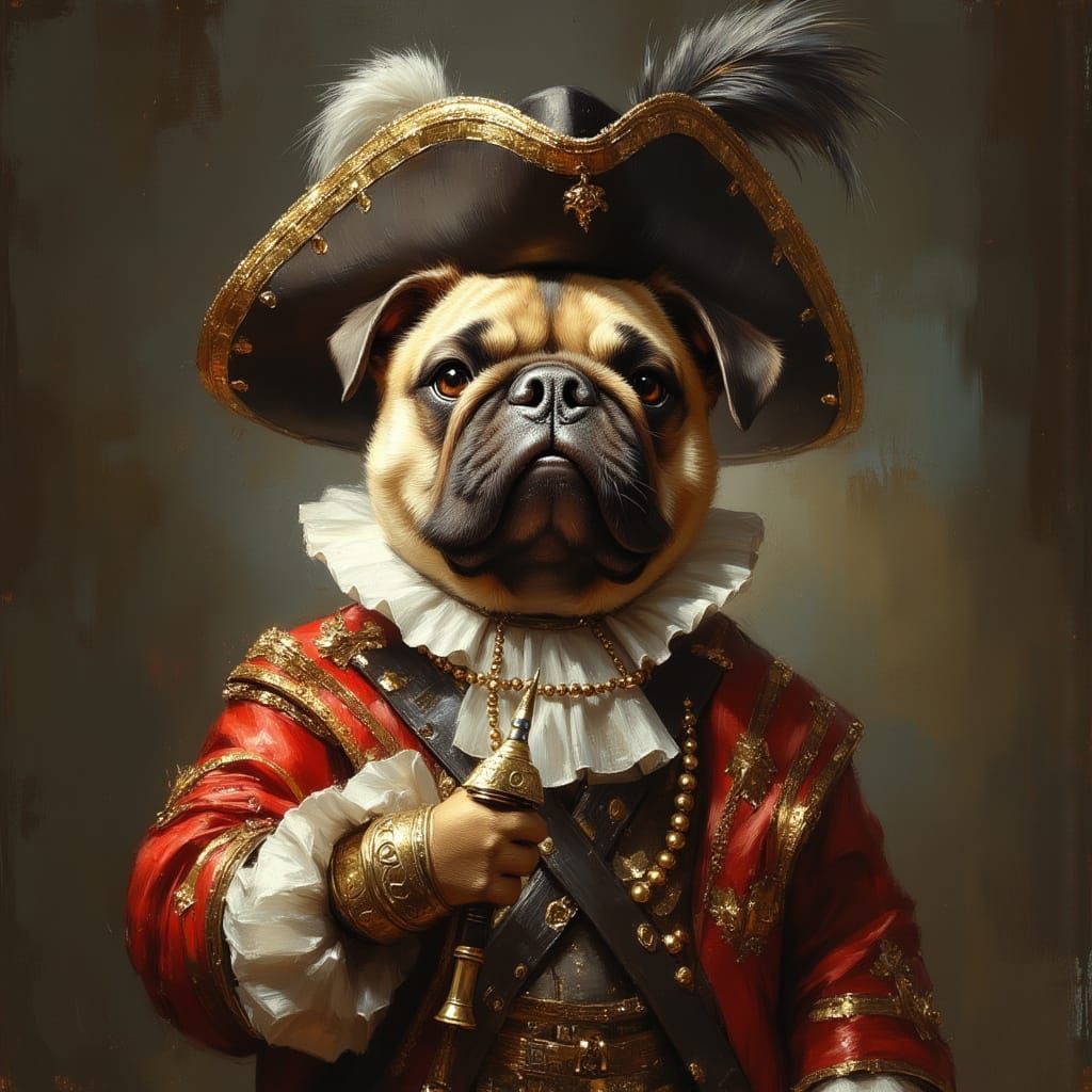 A bulldog musketeer portrait