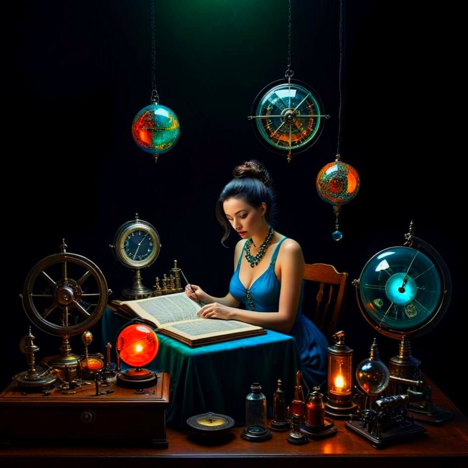 Surrealistic Lady Repairs Antique Scientific Instruments wit...