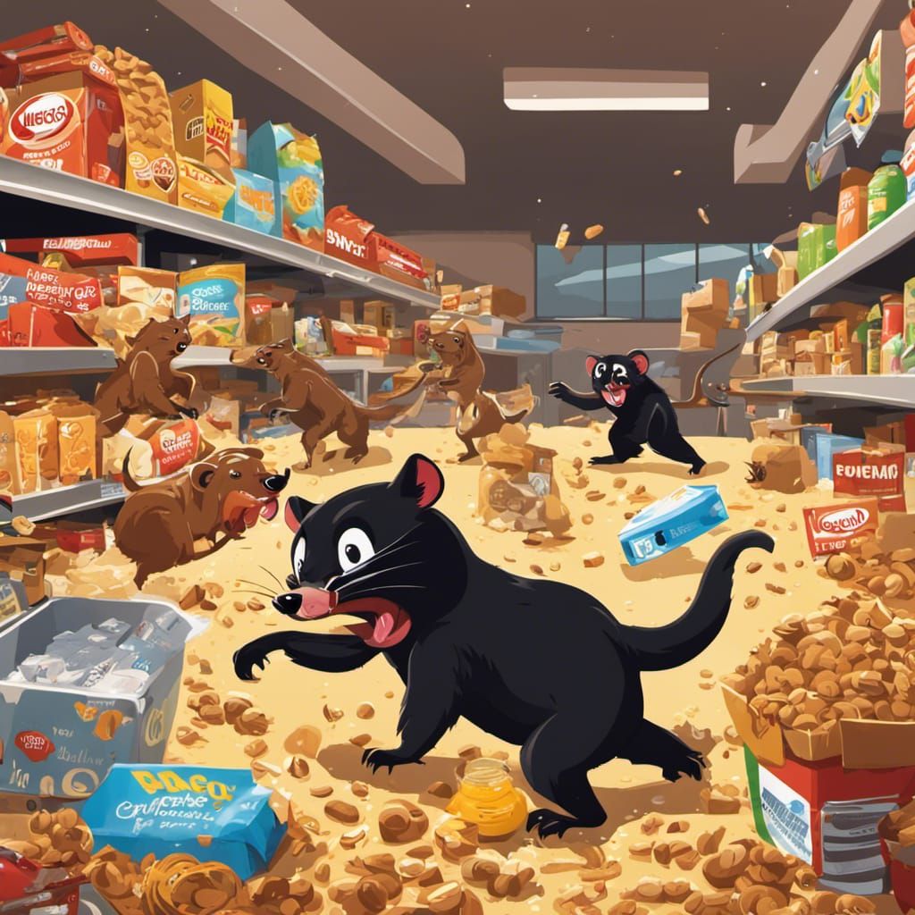 A Tasmanian devil and a honey badger fighting for the last b...