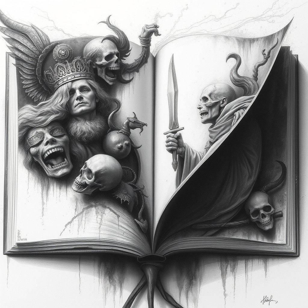 on the pages of an open book, images of dead kings and sorcerers come to life  by @Zacharo