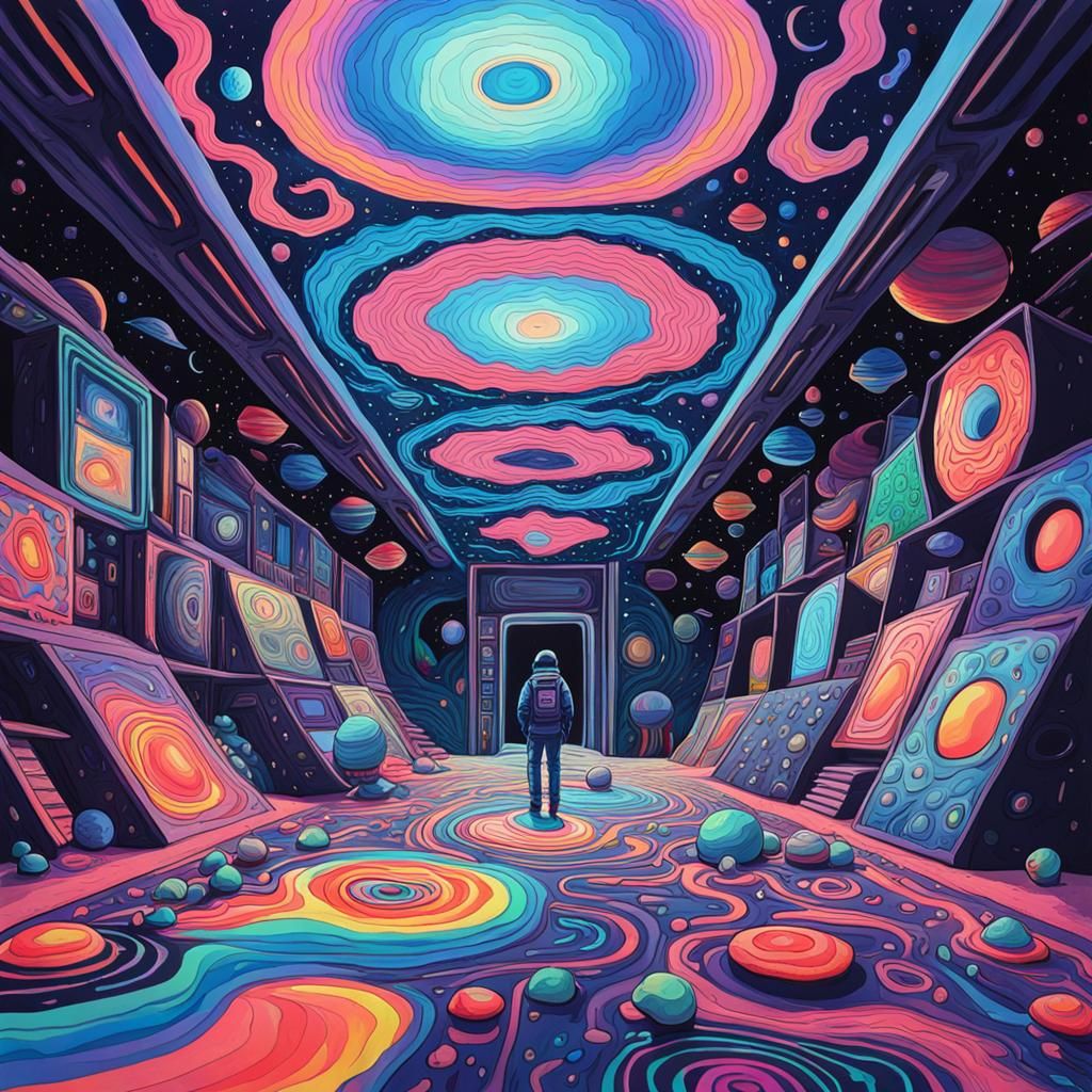 gouache psychedelic art VRay liminal space spacecore