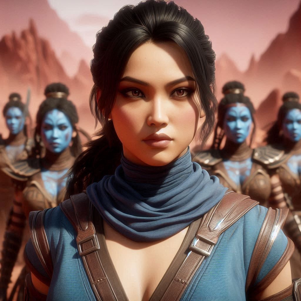 Kitana leading an army of female Osh-Tekk warriors