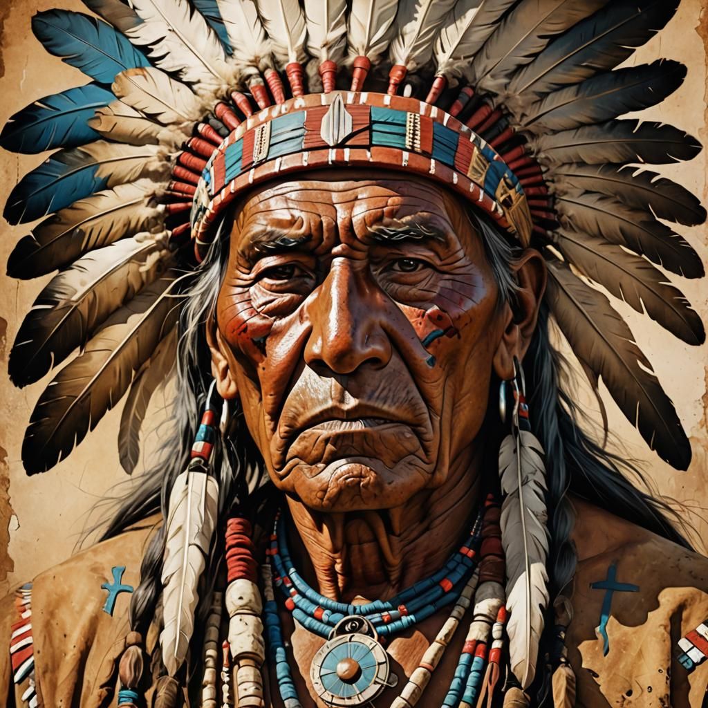 elderly Native American chief  by @julien salmon