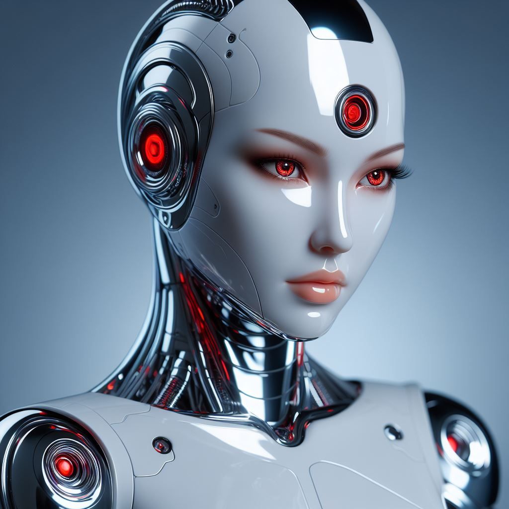 Beautiful female robots (red eyes)
