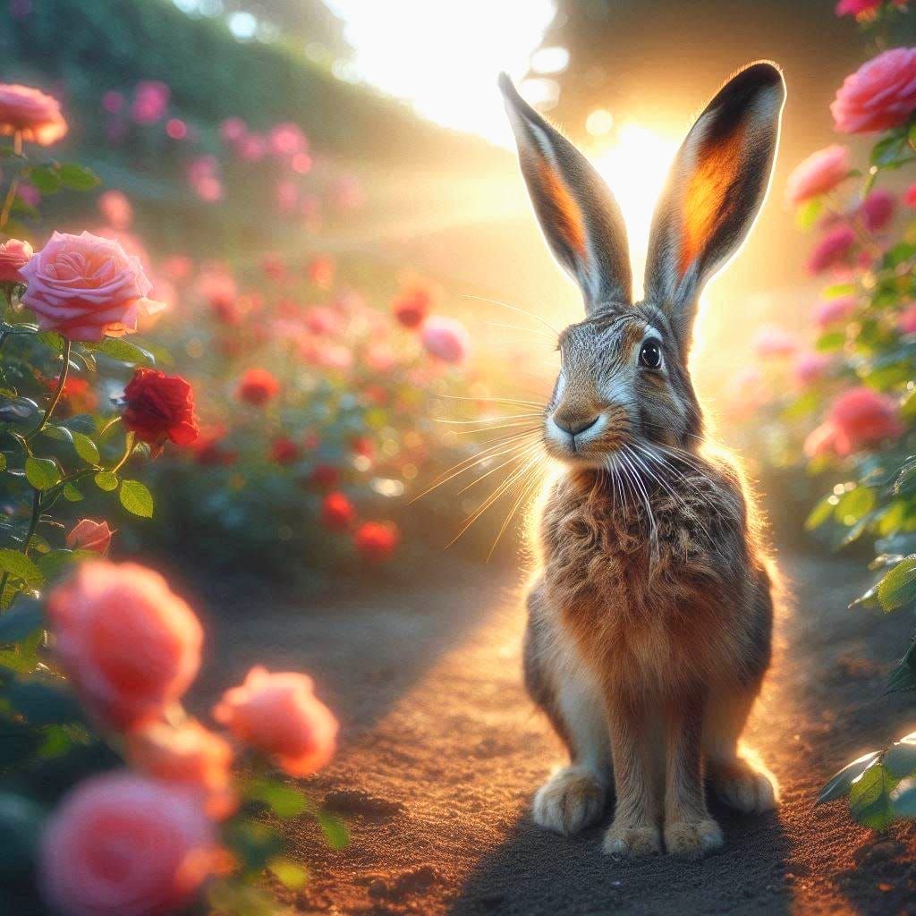 A Wild Hare in a Rose Garden