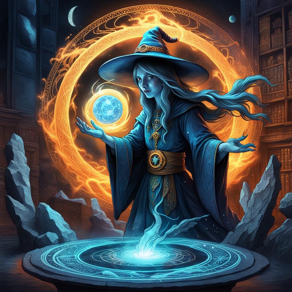 Mystical Witch Summons Spirits in Hyperrealistic Illustratio...