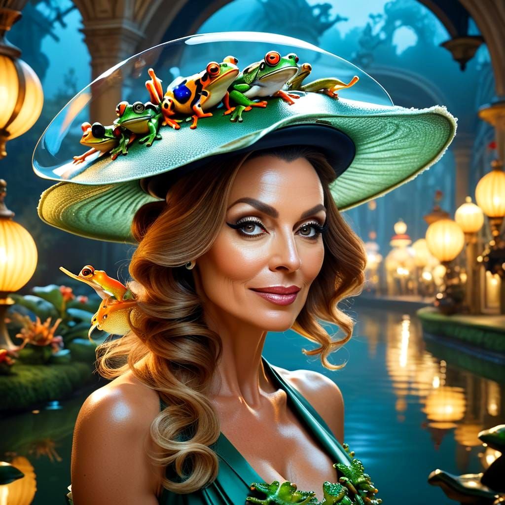 Charming Woman with Surreal Hat, Photorealistic Portrait