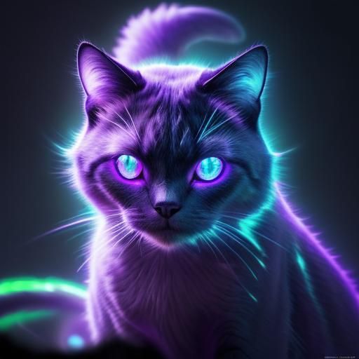 Bioluminescent cat with purple neon glow& Photorealistic 8K resolution ...