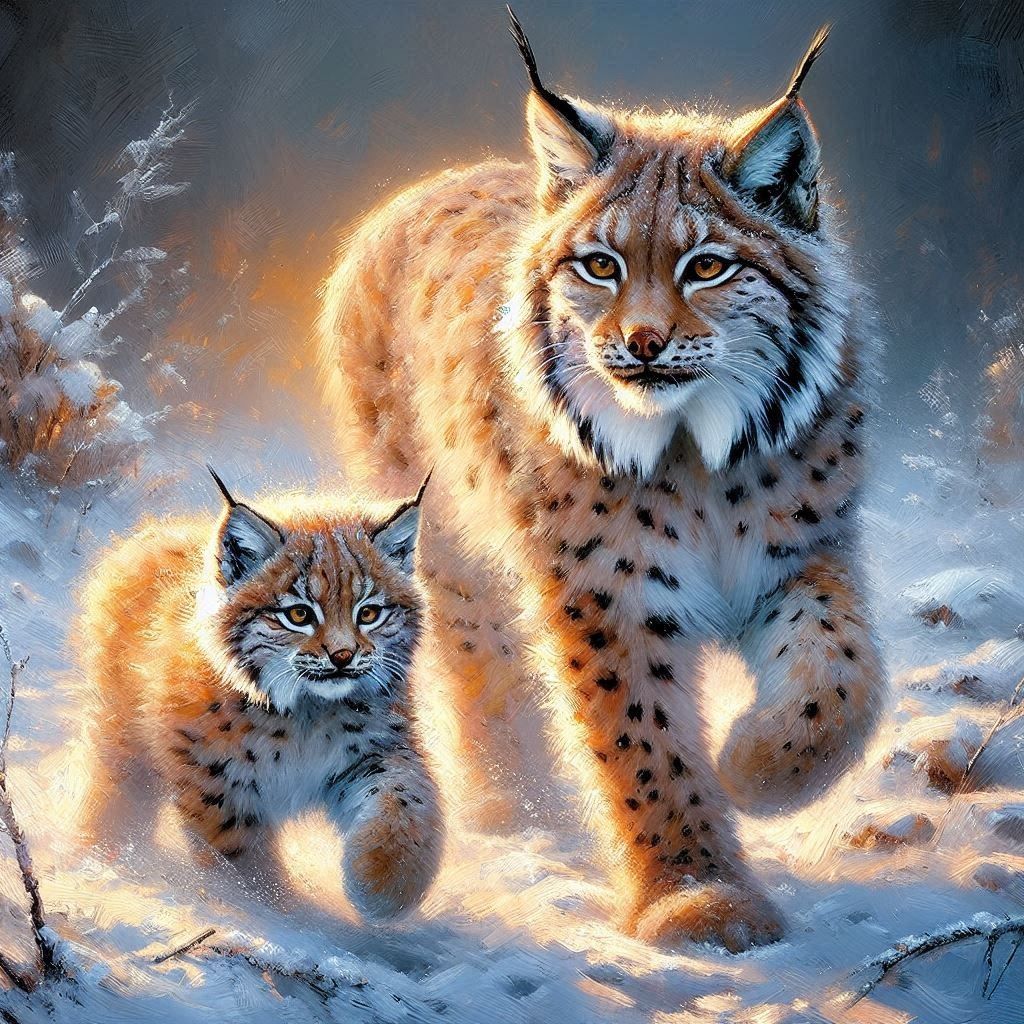 Eurasian Lynx and Kitten