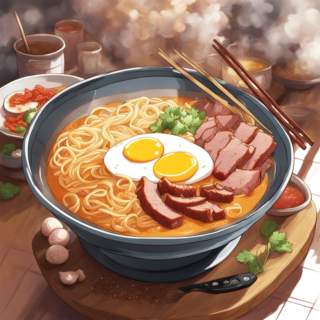 BBQ Pork Laksa, with egg noodles. - AI Generated Artwork - NightCafe ...