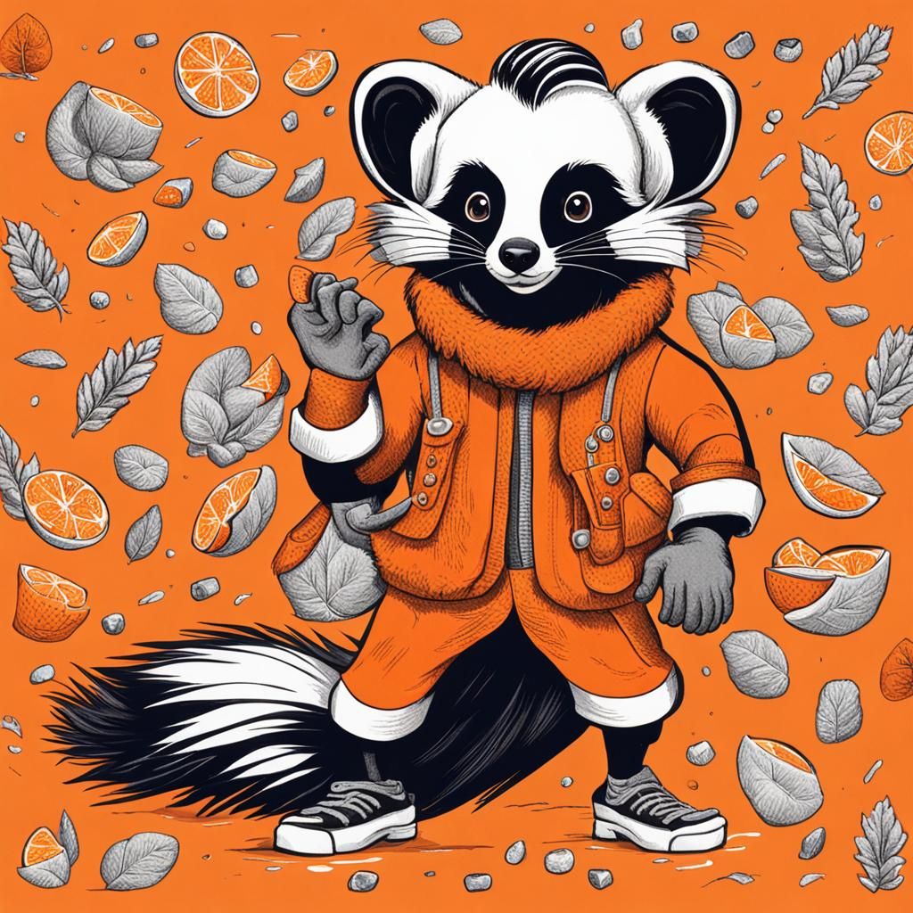 a skunk dressed in orange