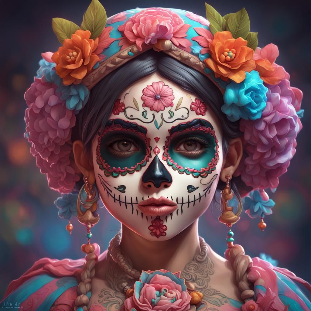 Mexican Candy skull girl - AI Generated Artwork - NightCafe Creator