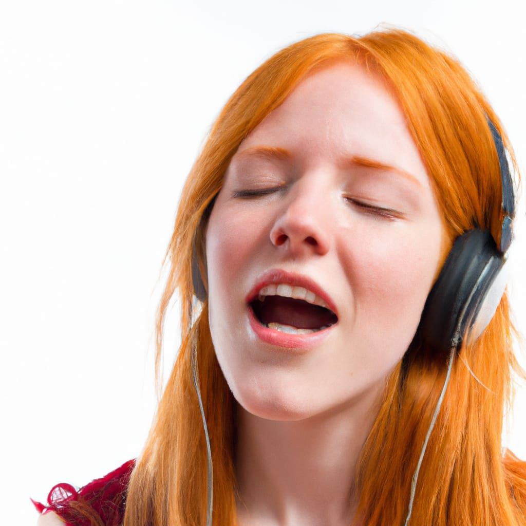 redhead girl speaking in music