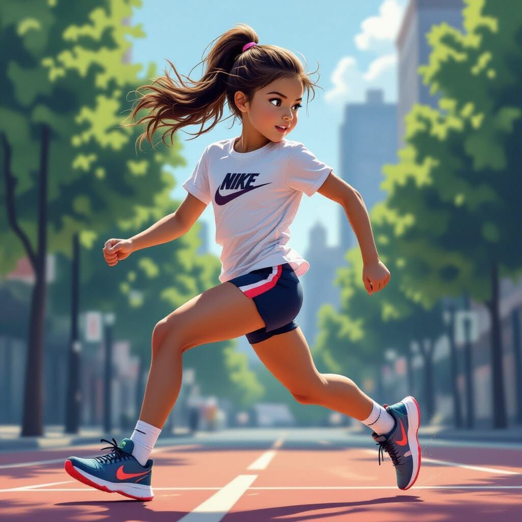 Athletic Girl in Nike Gear, Vibrant Digital Art