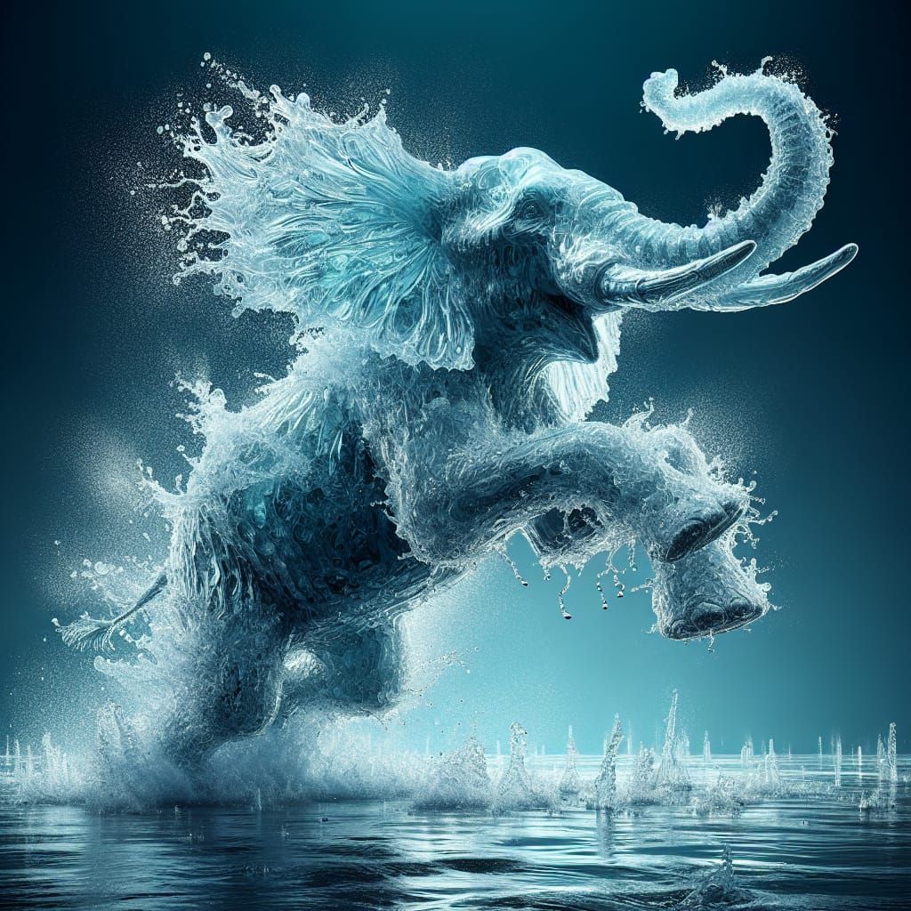 Elephant sculpted from frozen water  by @Arzathena