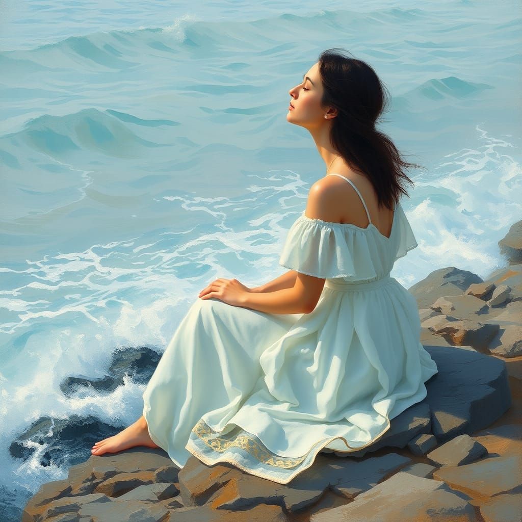 Impressionistic Woman Listening to the Ocean