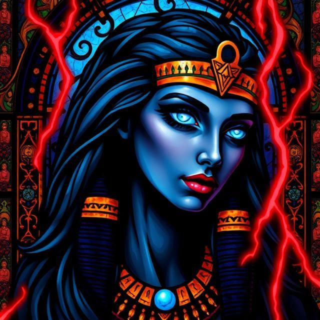 A striking picture of an Egyptian pharaoh woman with black h...