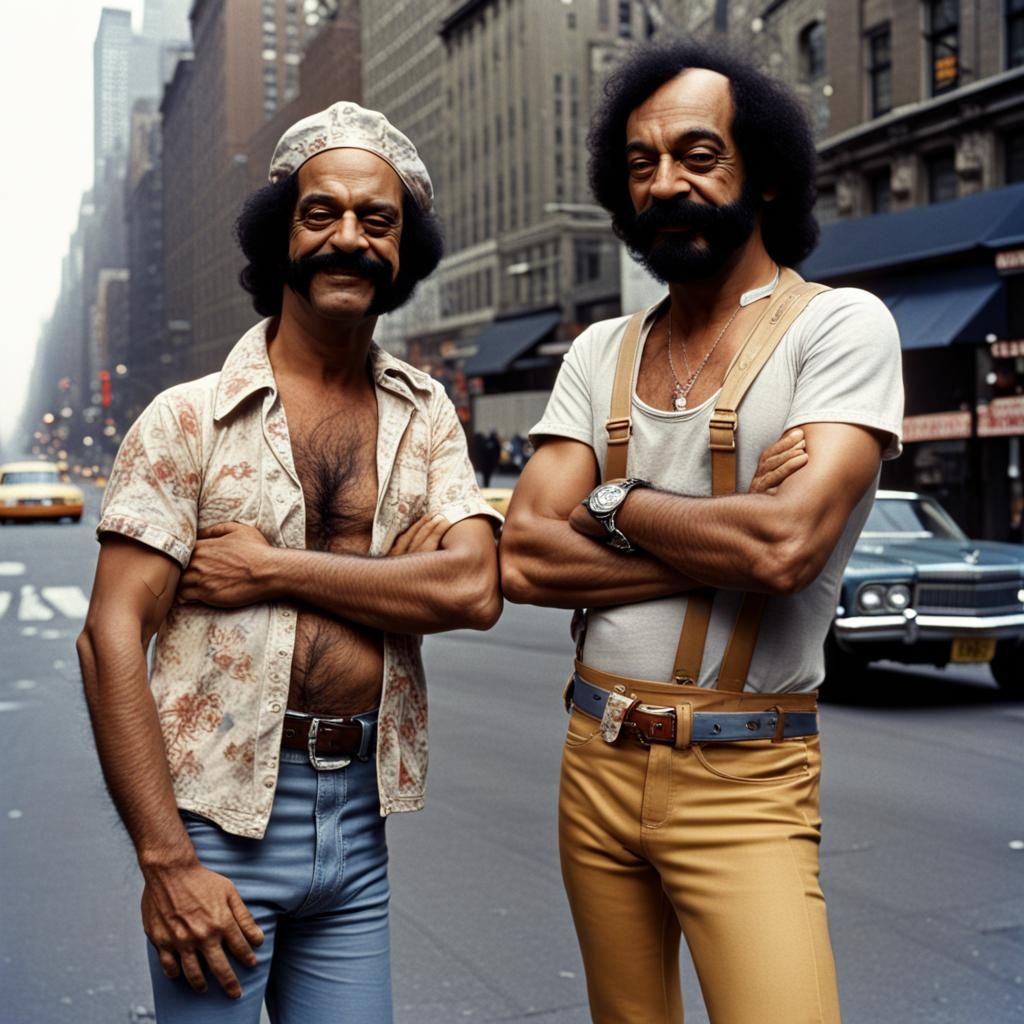 Cheech and Chong hanging out in New York City 1973. ultra dramatic ...