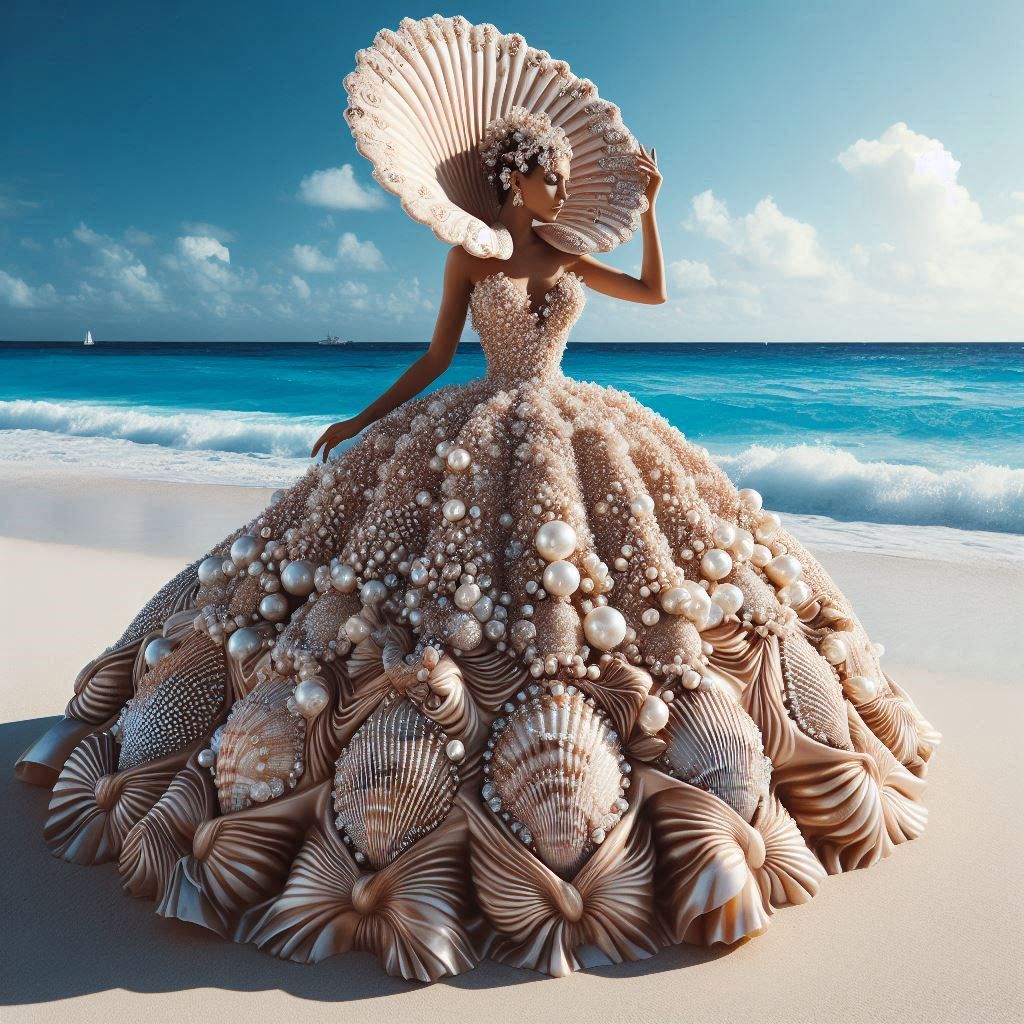 woman in a dress shaped like a large shell