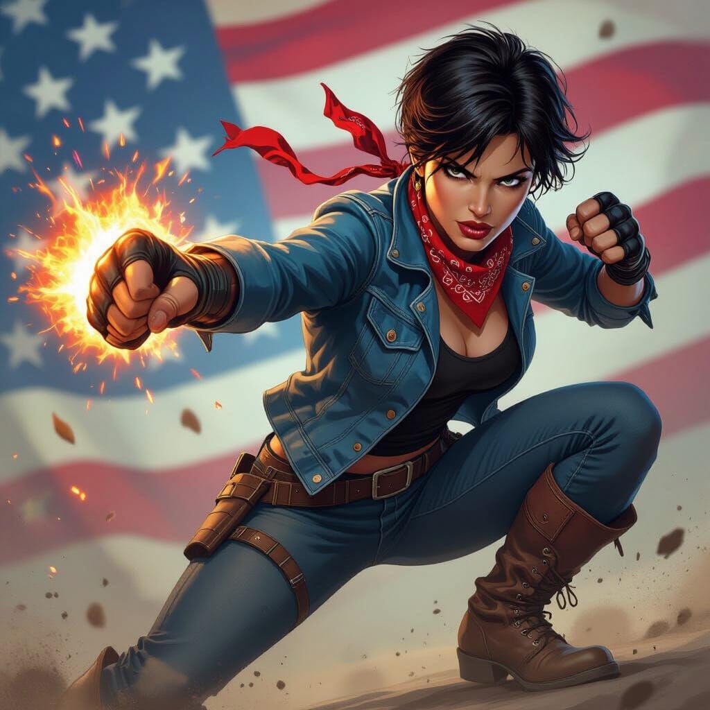 Fiery Punch from Determined Woman in Action