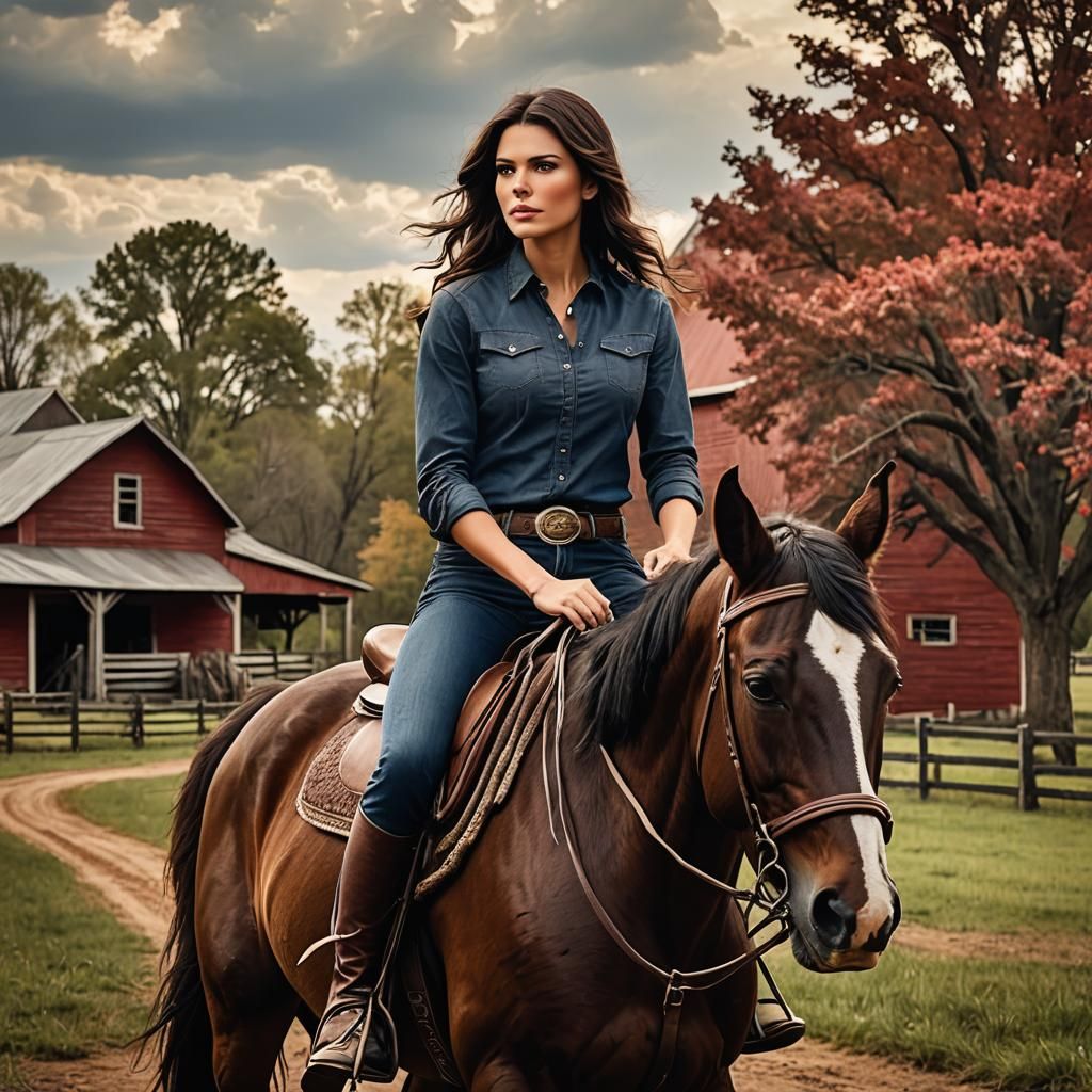beautiful country girl riding a horse