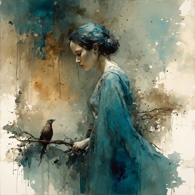 a painting of a woman with light blood on some part of garment, digital ...