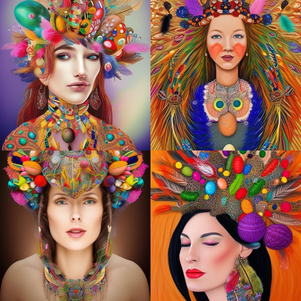 Ornate Hat Portrait: Germanic Goddess Ostara Easter Egg Art