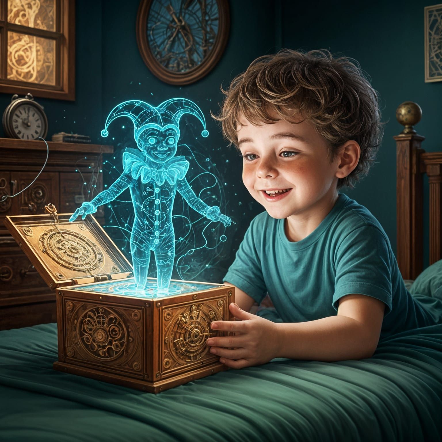 a jester-in-the-box hologram  by @Art_Attack