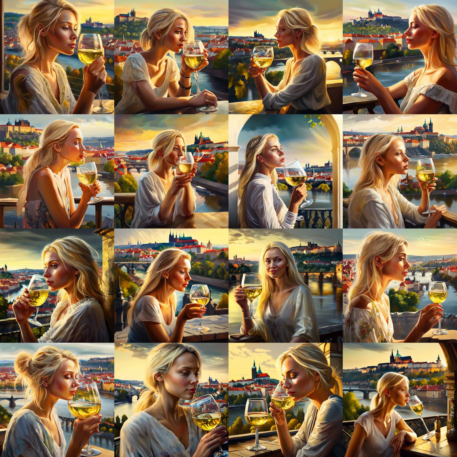 Beautiful Blonde Czech girl drinking glass of white wine in terrace with  view to river hill and castle in Prague - AI Generated Artwork - NightCafe  Creator