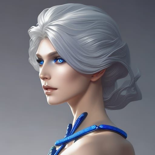 Woman portrait with blue eyes and Grey hair, big blue necklace - AI ...