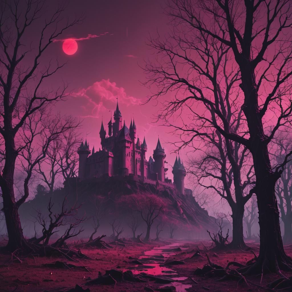 gloomy trees with a castle in the distance 3