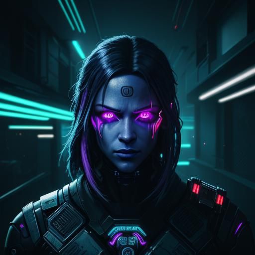 Cyberpunk Cyborg Face with Neon Lights