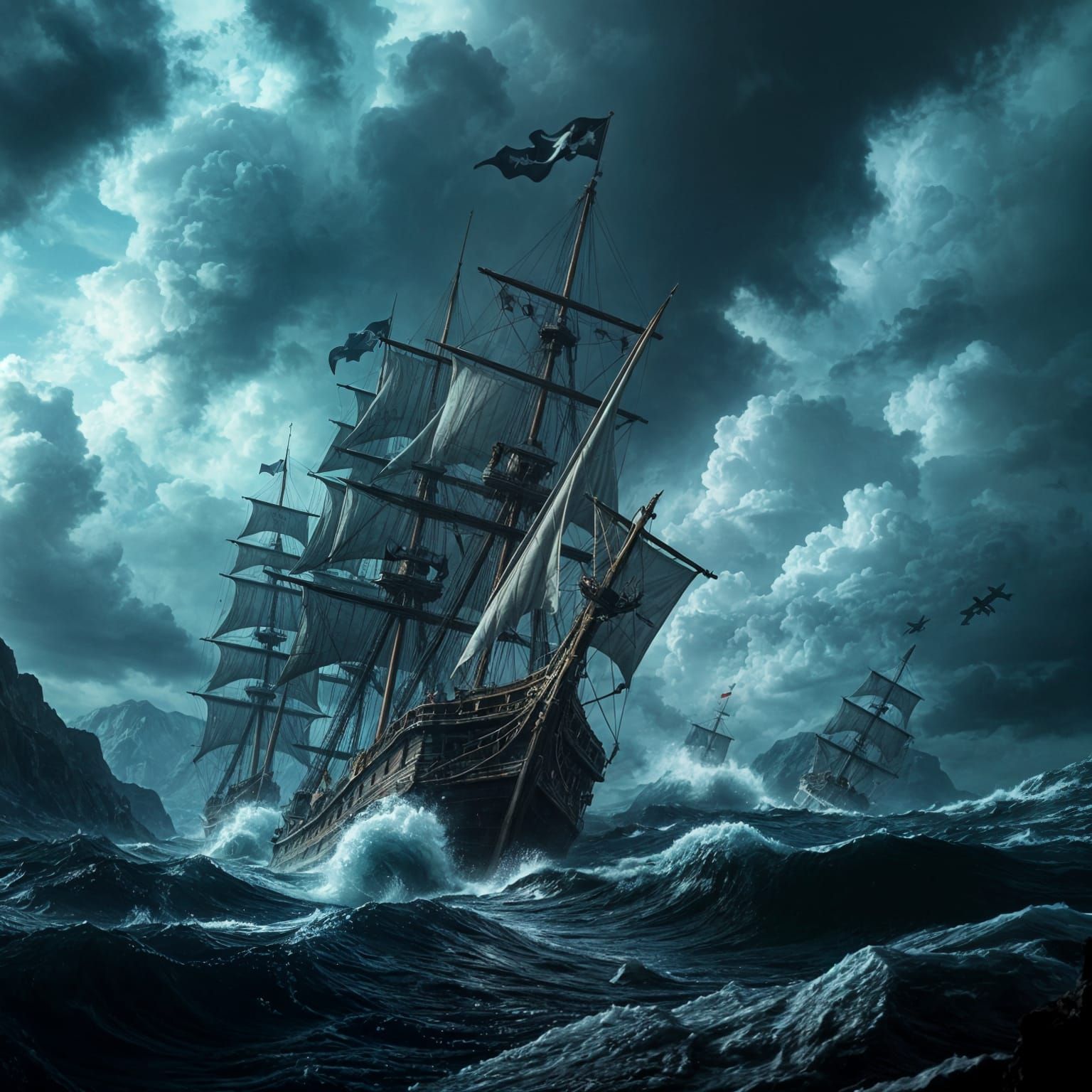 Pirate ships in storm  by @Ahriman