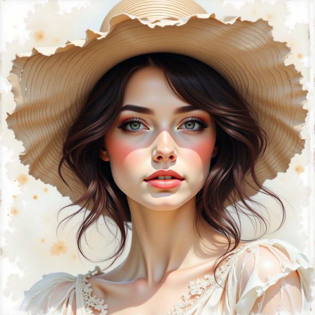 Beautiful Woman Portrait in Watercolor Wash Style