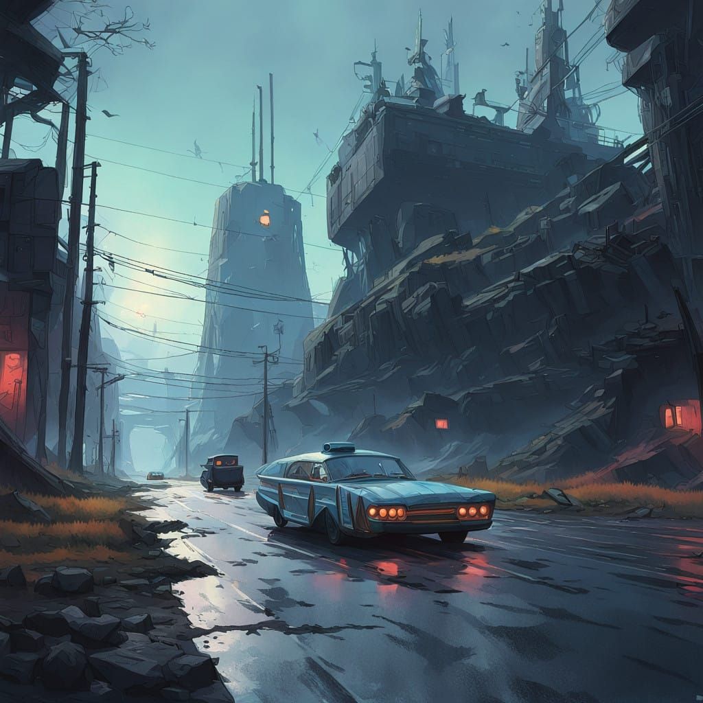 Surreal Figure Merges with Asphalt in a Hyper-Detailed Fanta...