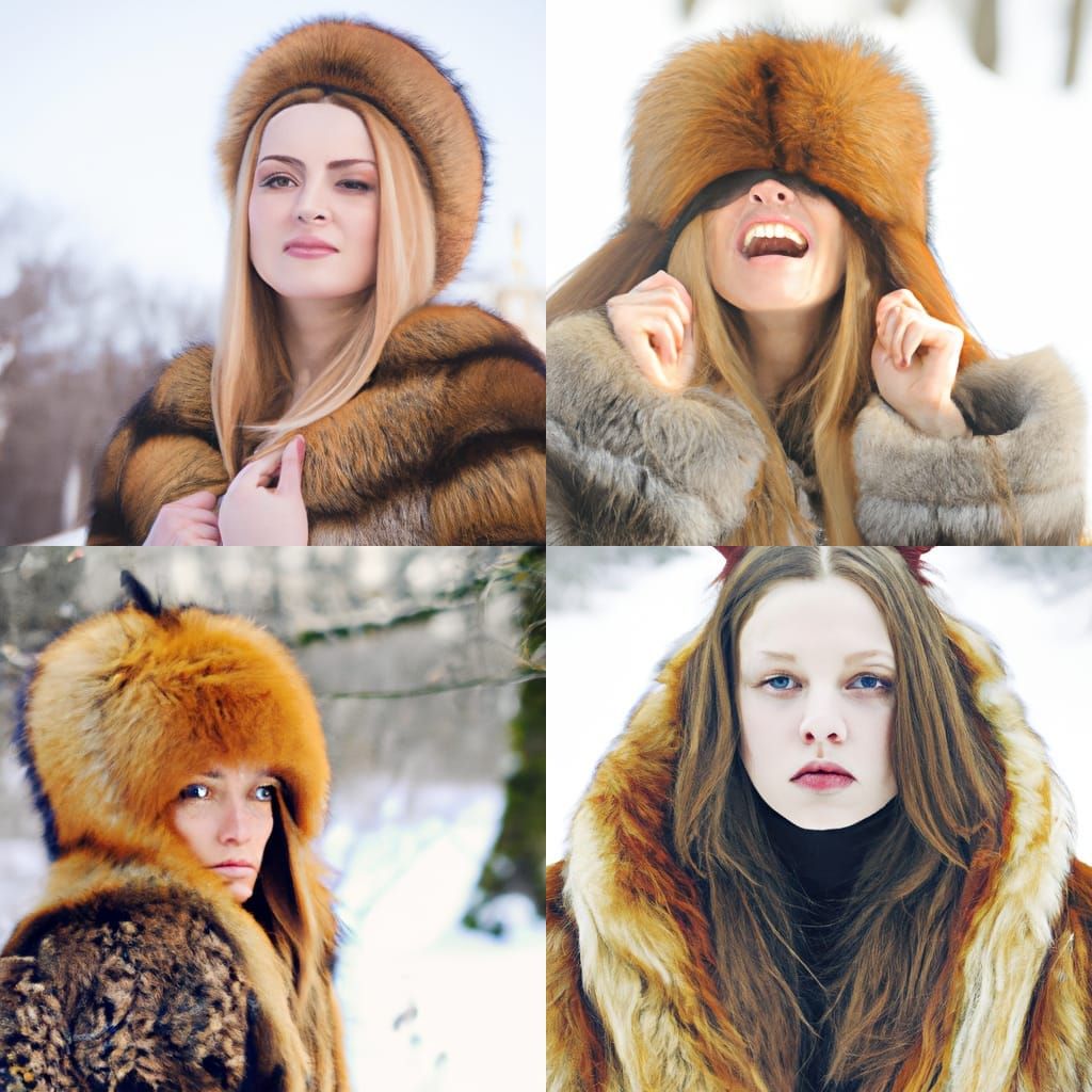 Girl wearing fox pelt in winter