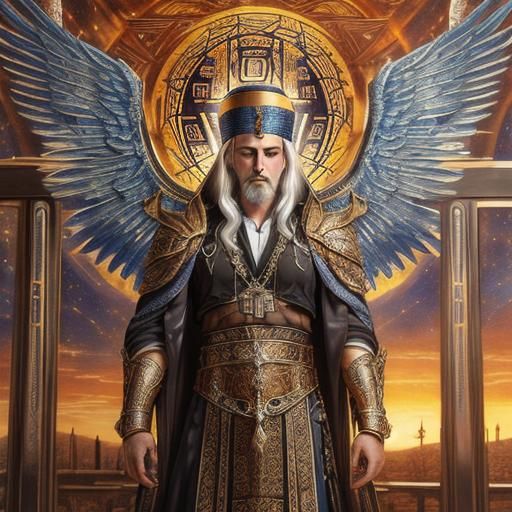 hyperdetailed metallic alcohol-ink, (Kabbala 🌅🔯🕎  :1.3), "winged Emanation Sephiroth", Luca Giordano, Abbott Henderson Thayer, Tjalf Spar...