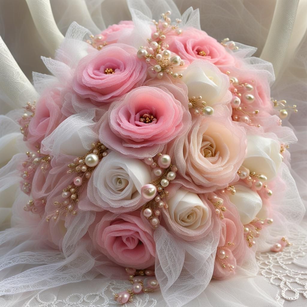 Bridal Bouquet of Tulle Roses