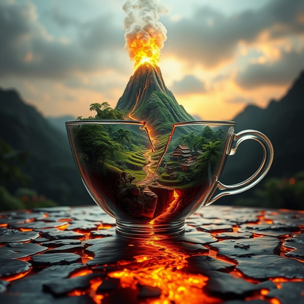 Fake volcano in a teacup or real Volcano behind the cup?  by @KS Creations