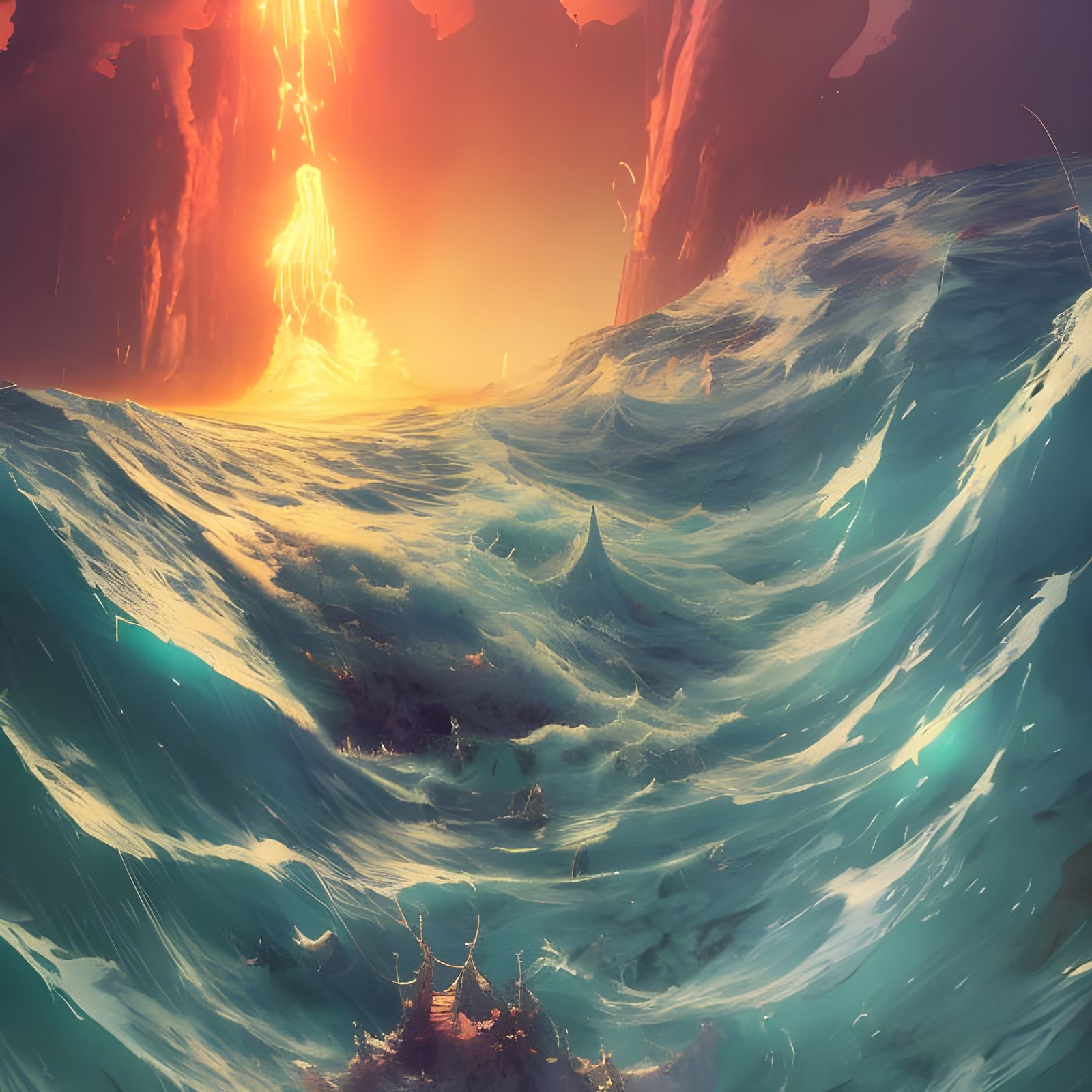 Ocean Maelstrom Digital Illustration in Vibrant Colors