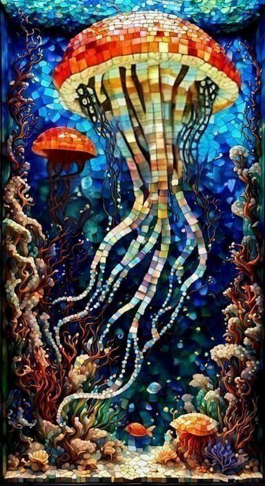 3D Jellyfish Mosaic Scene 🪼 - AI Generated Artwork - NightCafe Creator