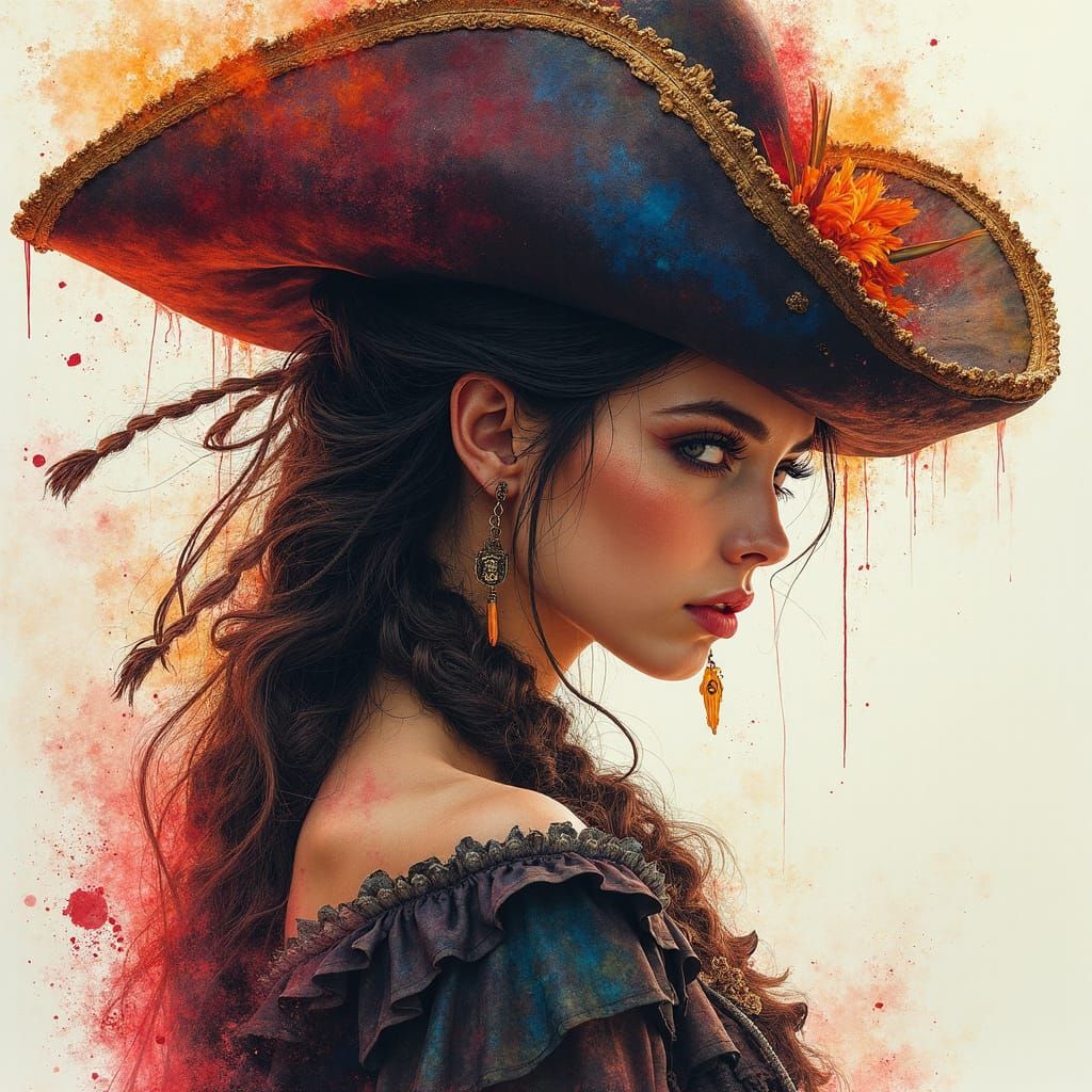 Pirate, in the style of Victoria Frances and Luis Royo.
Alcohol ink, color pencil and watercolour double ...  by @Andy Does AI