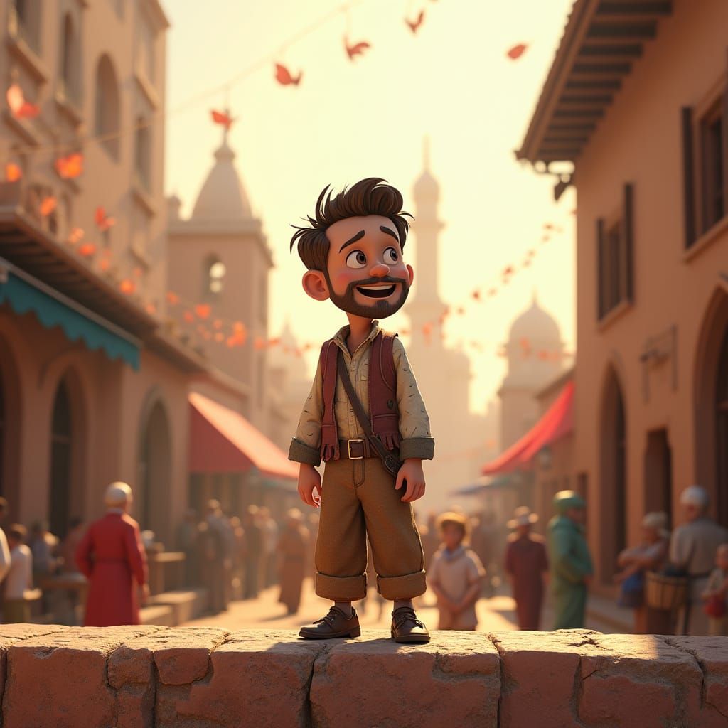 Ancient Traveler Amidst Vibrant Market Scene