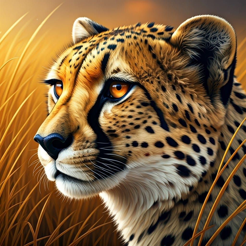 Camouflaged Cheetah Portrait in Hyperrealistic Style