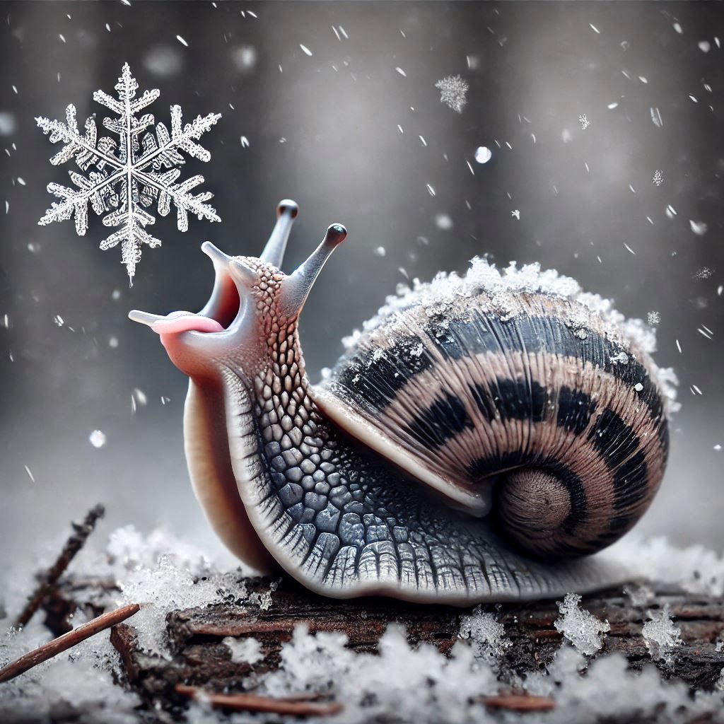 Snail tastes the snow